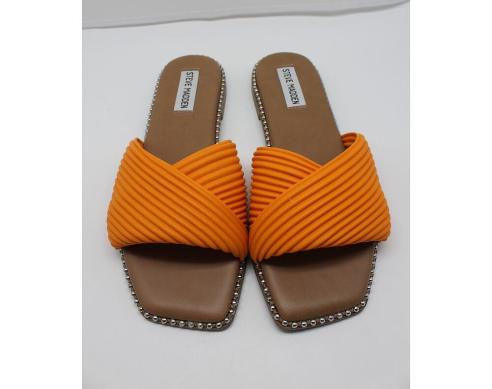 Steve Madden Orange Ravina Resort Open Toe Slides Slip On Flat Sandals Size 7
